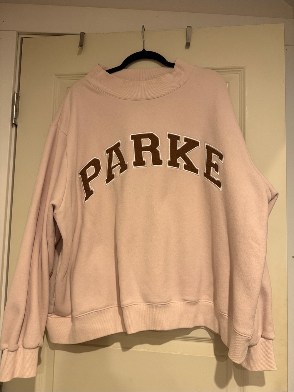 Parke Rose Mockneck Sweatshirt with Brown Lettering